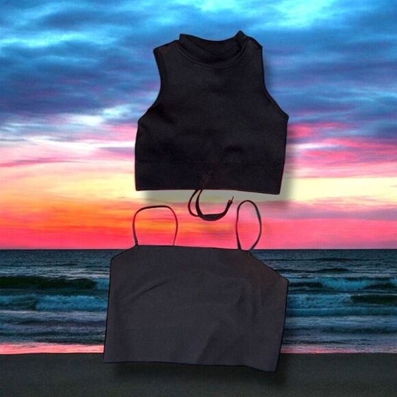 BUNDLE OF 3 Tops Black Activewear Cropped Size Medium - Picture 9 of 11